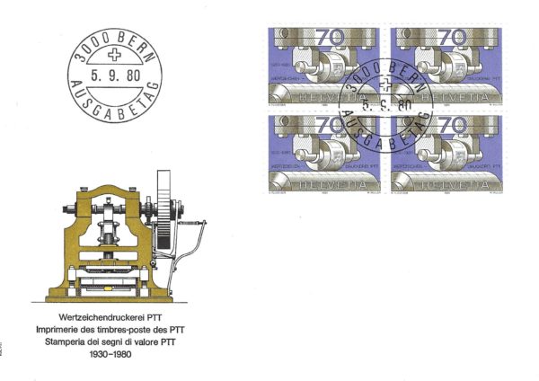 Busta FDC 1980 Stamperia Segni di Valore PTT Busta FDC 1980 Wertzeichendruckerei PTT