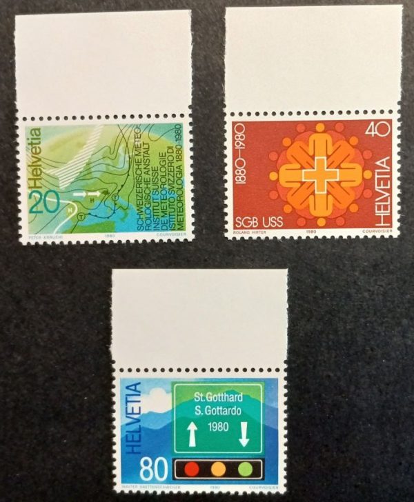 Set francobolli Svizzera 1980 MNH Francobolli Svizzera 1980 set di 3 valori MNH