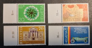 Francobolli Svizzera 1980 MNH bordo numerato – set 4 Francobolli Svizzera 1980 MNH con bordo – 4 valori