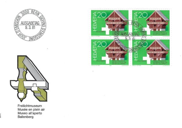 Francobolli Svizzera 1981 Ballenberg Blocco 4 francobolli Svizzera 1981 Ballenberg