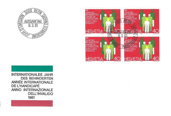 Blocco 4 francobolli Svizzera 1981 Anno Internazionale Invalidità