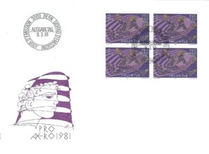 Busta primo giorno Svizzera 1981 Pro Aero blocco Blocco di 4 francobolli Svizzera 1981 Pro Aero su busta FDC