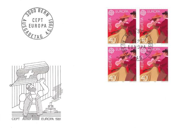 FDC Svizzera CEPT Europa 1981 blocco 40c Busta primo giorno Svizzera CEPT Europa 1981 blocco 40c