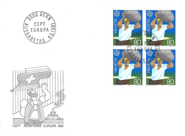 FDC CEPT Europa 1981 Svizzera 80c Busta primo giorno CEPT Europa 1981 blocco 80c Svizzera