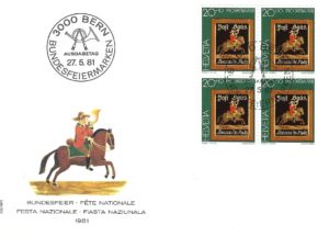 FDC Pro Patria 1981 blocco 20+10c Svizzera Busta primo giorno Pro Patria 1981 Svizzera blocco 20+10c