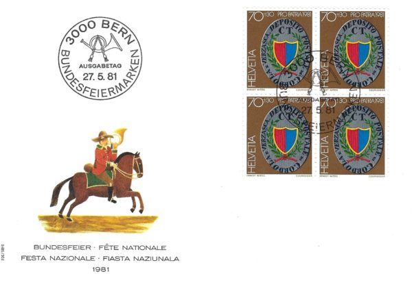 FDC Pro Patria 1981 70+30c CT blocco da 4 Busta primo giorno Pro Patria 1981 70+30c CT blocco da 4