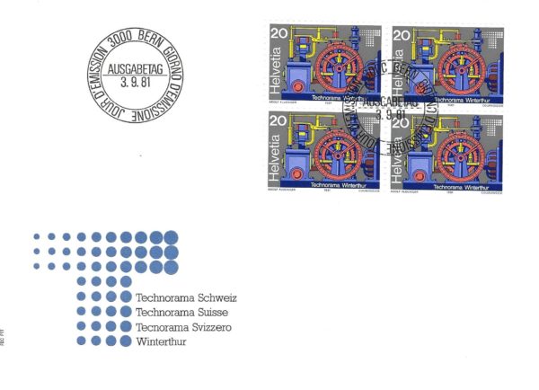 FDC 1981 Technorama Winterthur Busta Primo Giorno 1981 Technorama Winterthur blocco da 4