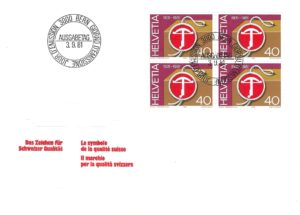 FDC 1981 Marchio della qualità svizzera Busta Primo Giorno 1981 marchio qualità svizzera blocco da 4