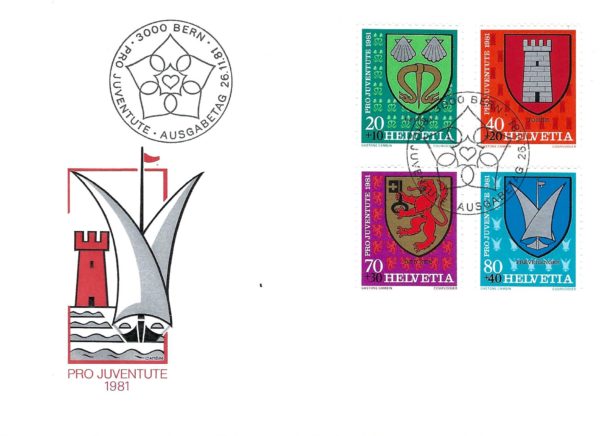 FDC Pro Juventute 1981 stemmi comunali FDC Pro Juventute 1981 stemmi comunali Uffikon Torre Benken Préverenges