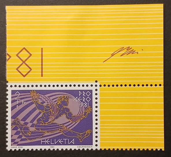 Francobollo Svizzera Pro Aero 1981 foglietto angolare Francobollo Pro Aero 1981 Svizzera foglietto angolare non circolato