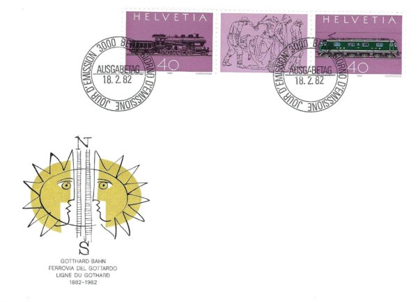 SERIE-82-262 FDC Svizzera 1982 Gotthardbahn coppia 40 c