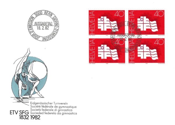 SERIE-82-266 FDC Svizzera 1982 ginnastica blocco da quattro 40 c