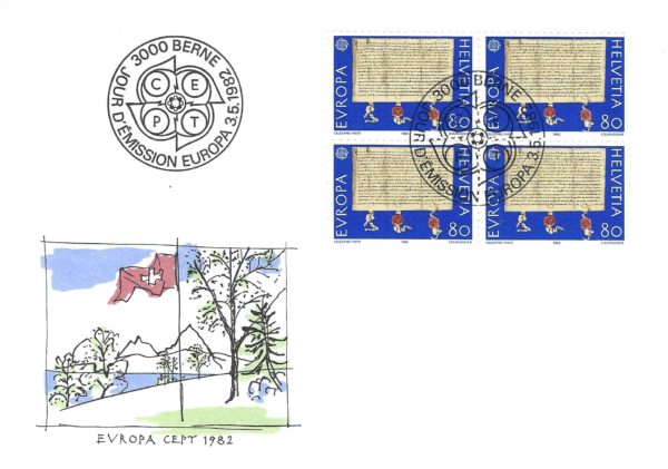 SERIE-82-272 FDC Svizzera 1982 Europa CEPT quartina 40 c