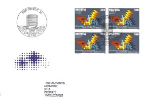 SERIE-82-281 FDC Svizzera 1982 OMPI WIPO edificio quartina 80 c servizio