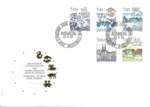 SERIE-82-283 FDC Svizzera 1982 OMPI WIPO arti quartina 120 c servizio