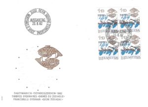 SERIE-82-285 FDC Svizzera 1982 Segni zodiacali Nettuno quartina 100