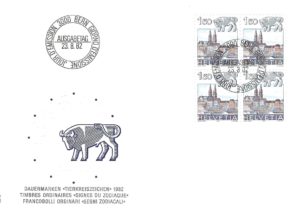SERIE-82-287 FDC Svizzera 1982 Segni zodiacali Ariete quartina 120