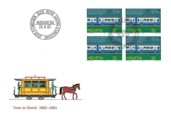 SERIE-82-290 FDC Svizzera 1982 trasporti pubblici Zurigo