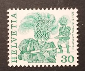 Francobollo svizzero 30 centesimi 1982 con tema Rolleibutzen di Altstätten Helvetia 1982 – Rolleibutzen Altstätten