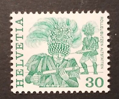 Francobollo svizzero 30 centesimi 1982 con tema Rolleibutzen di Altstätten Helvetia 1982 – Rolleibutzen Altstätten