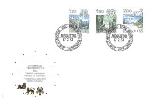 Francobolli Svizzera 1983 Segni Zodiacali – busta primo giorno FDC con valori 170, 180 e 200, annullo 17.2.83 FDC Svizzera 1983 Segni Zodiacali – serie completa con annullo del giorno d’emissione