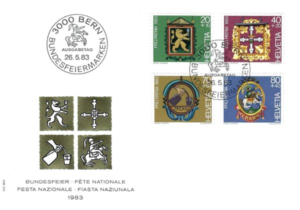 FDC Svizzera 1983 Pro Patria – serie completa 20+10 / 40+20 / 80+40 FDC 1983 Pro Patria – Bundesfeiermarken