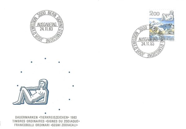 Busta FDC Svizzera 1983 francobollo ordinario Segni Zodiacali valore 200 FDC Svizzera 1983 Segni Zodiacali 200