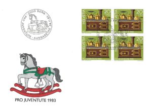 Busta FDC Svizzera 1983 Pro Juventute blocco da 4 valore 20+10 FDC 1983 Pro Juventute 20+10 blocco 4