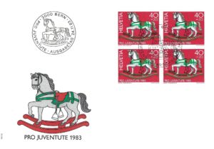 Busta FDC Svizzera 1983 Pro Juventute blocco da 4 valore 40+20 FDC 1983 Pro Juventute 40+20 blocco 4