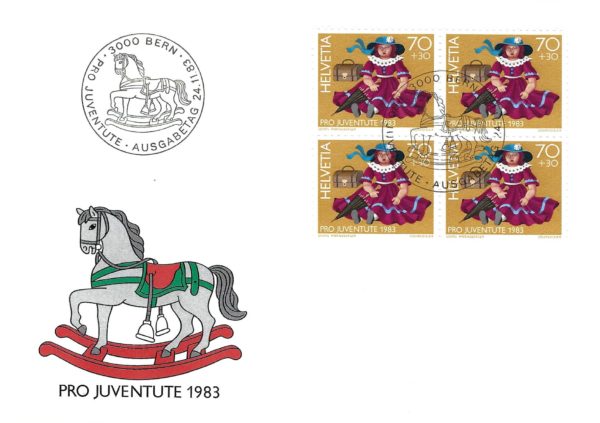 Busta FDC Svizzera 1983 Pro Juventute blocco da 4 valore 70+30 FDC 1983 Pro Juventute 70+30 blocco 4