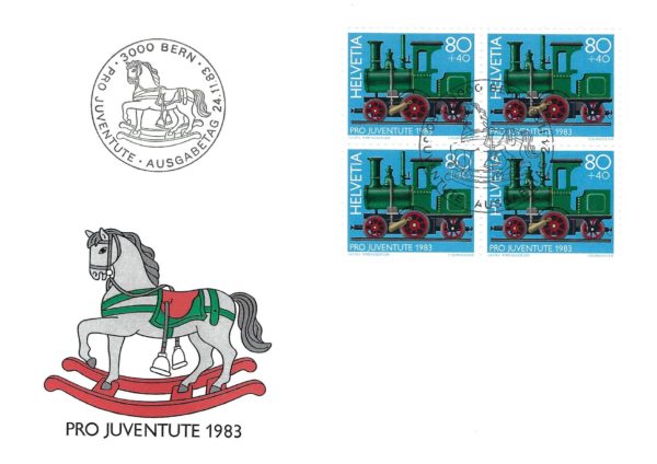 Busta FDC Svizzera 1983 Pro Juventute blocco da 4 valore 80+40 FDC 1983 Pro Juventute 80+40 blocco 4