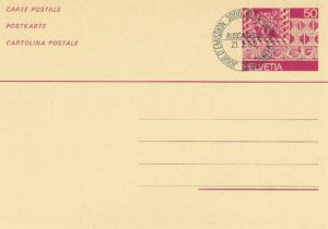Cartolina postale svizzera 50 Rp 1984 con annullo 21.02.1984 Cartolina Postale Svizzera 1984 – 50 Rp – Primo Giorno