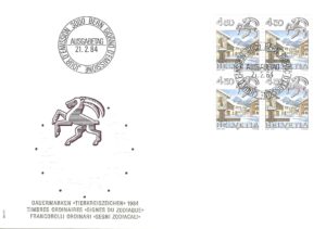 FDC Svizzera 1984 Capricorno blocco di quattro 45 Rp FDC 1984 – Capricorno – Blocco di Quattro 45 Rp