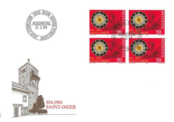 FDC Svizzera 1984 Saint-Imier con blocco di quattro 50 Rp FDC 1984 – Saint-Imier – Blocco di Quattro 50 Rp