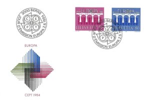 FDC Svizzera CEPT Europa 1984 valori 50 e 80 Rp FDC Europa CEPT 1984 – Serie Svizzera