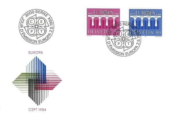 FDC Svizzera CEPT Europa 1984 valori 50 e 80 Rp FDC Europa CEPT 1984 – Serie Svizzera