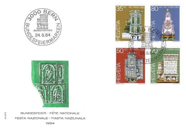 Busta FDC Pro Patria 1984 con serie completa di quattro francobolli. FDC Pro Patria 1984 – Serie completa