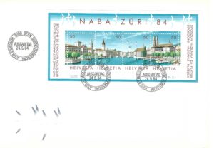 Busta FDC NABA Züri 84 con foglietto speciale illustrato. FDC NABA Züri 1984 – Foglietto speciale