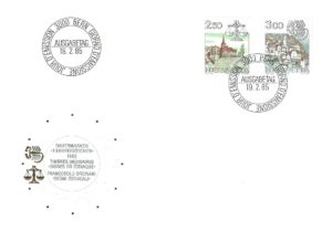 Busta FDC 1985 con francobolli Helvetia 2.50 e 3.00 segni zodiacali. FDC 1985 – Segni zodiacali serie ordinaria